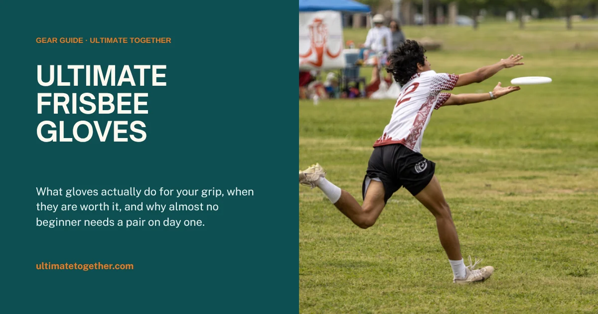 Ultimate frisbee player leaping to catch a disc bare-handed, illustrating whether gloves are needed